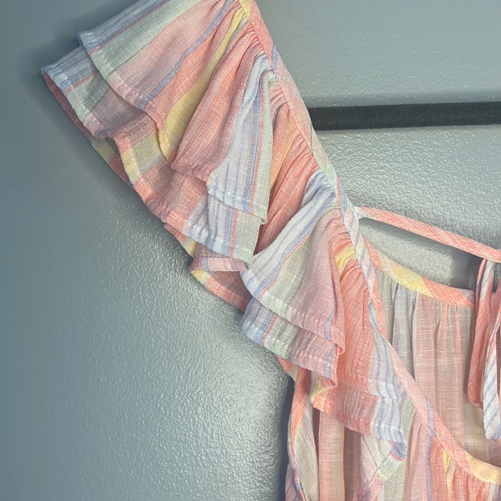 Nwot Multi Colored Stripe Top With Flutter Sleeves - image 4